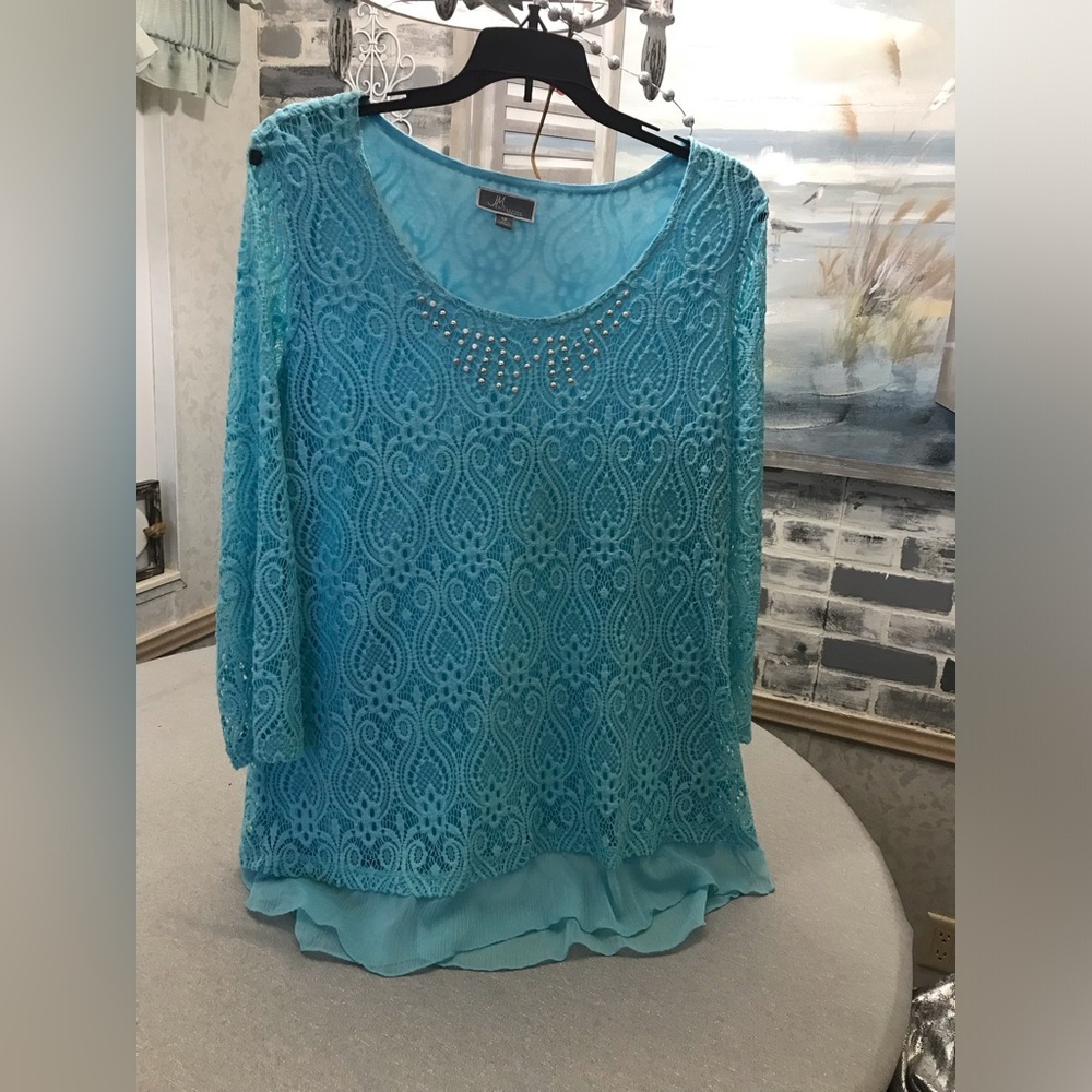 JM Collection Turquoise Lace Blouse